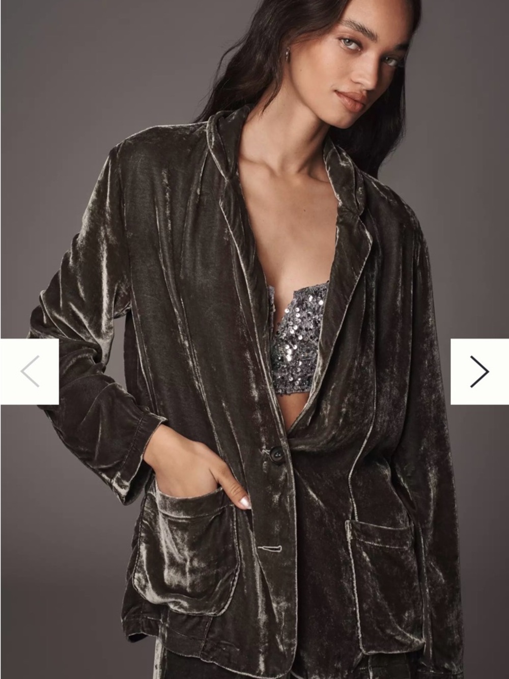 Anthropologie Velvet Blazer Jacket - dark Greyish-Forest Green